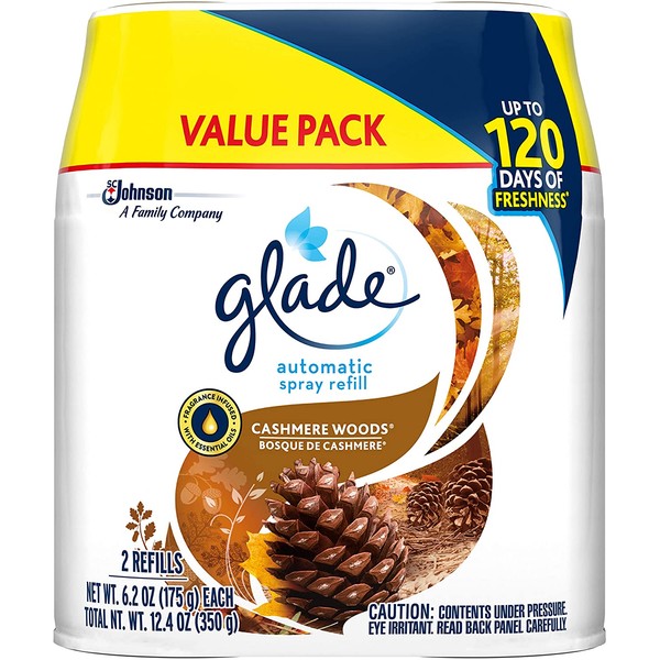 Glade Automatic Spray Refill, Air Freshener for Home and Bathroom, Cashmere Woods, 6.2 Oz, 2 Count