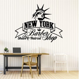 22 x 28 in Barbershop Wall Decal Vinyl Sticker - Barber Shop Hairdressing Salon Interior Decor - Scissors Beard Hair Tools Haircuts Shaves Logo for Wall Window Door - Room Decoration Art BSD1030