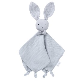LAWKUL Baby Security Blankets Organic Cotton Muslin Soft Lovey Cuddly Lovie for Newborn Infants Boy Girls Unisex Bunny Grey