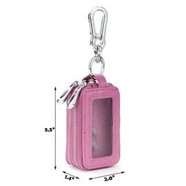 BAKUN Two-Sides Mini Genuine Leather Car Key Chain Holder Wallet Case, Key Holder Key Organizer Wallet(Light Pink)