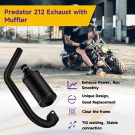 HIAORS Racing Exhaust Pipe Muffler Main Jet Kit for Predator 212cc 196cc 224cc 6.5hp Coleman CT200U BT200X CT200U-EX Mini Bike KT196 Go Kart Baja Warrior MB165 MB200 Performance Parts with Heat Shield