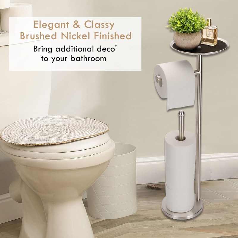 Kalitro Toilet Paper Holder Freestanding with Big Shelf, 4 Rolls