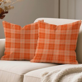Avalune Herbst Kissenbezug 40x40 Orange Kariert Kissen Geometrische Kissenhülle Autumn Aesthetic Vintage Fall Kissenbezüge Dekorative Kopfkissenbezug Herbstdeko für Sofa Wohnzimmer 2er Set
