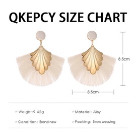 QKEPCY Women's Long Tassel Fan Earrings Tassel Drop Earrings Boho Earrings Metal Hypoallergenic Lightweight Statement Stud Earrings Festival Jewellery for Women and Girls, Stainless Steel