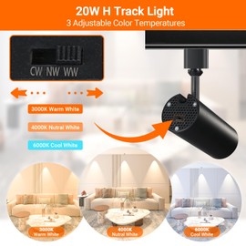 AIBISOD 20W LED Track Lighting Heads, Dimmable H Track Lighting Heads, 3 Color Temperature Track Light Head Fixtures, 8 Pack of Black Track Light Heads for Kitchen, Accent Task Art CRI90+ 24° 1900lm