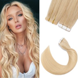 Tape Extensions Real Hair Tape-In Extensions Real Hair Soft Straight Tape in Extensions 7A Remy Hair Tape Hair Extensions 35 cm 20 g 24# Blonde Pack of 20