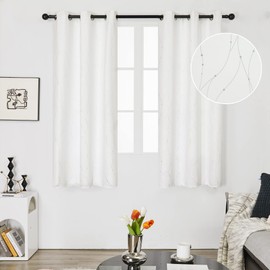 Deconovo - Cortinas blancas, cortina de oscurecimiento de habitación, aislamiento térmico, cortinas insonorizadas, estampado de lunares ondulados, 38 x 36 pulgadas de largo, ojales en la parte
