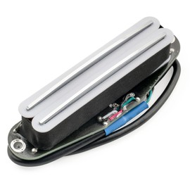 Musiclily Pro ST-DPMC Ceramic Dual Single Coil Sized Humbucker Pickup 9.2K for Strat Style Electric Guitar, White Body Chrome Rail