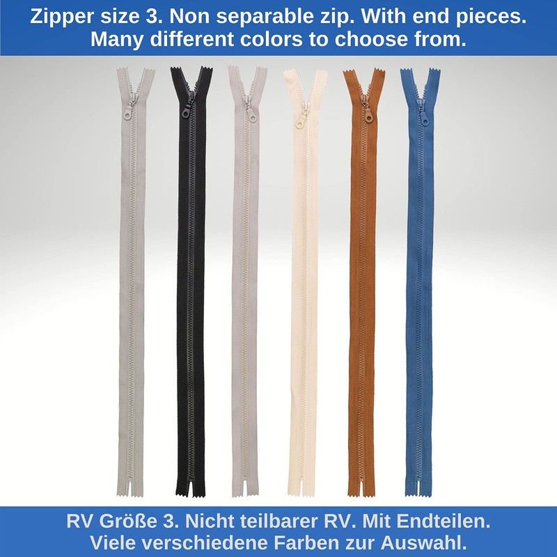 Non-separable zip, pack of 2, 45 cm rail length, in
