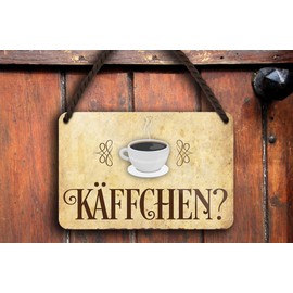 schilderkreis24 Tin Sign Funny Coffee Saying "Käffchen?" Decorative Sign Cafe Restaurant Bar Cafeteria Bistro Gift Idea Retro Kitchen Gift Birthday Christmas 18 x 12 cm