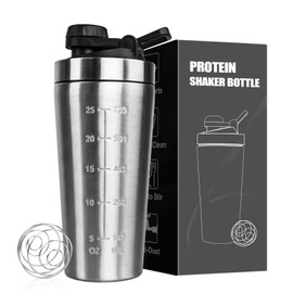 ROCKY&CHAO 900 ml Stainless Steel Protein Shaker - Protein Shaker Cup with Ball Shaker Protein Sports Fitness Bottle for Protein, Diet and Fitness Shakes (with Button Lid | Stainless Steel)