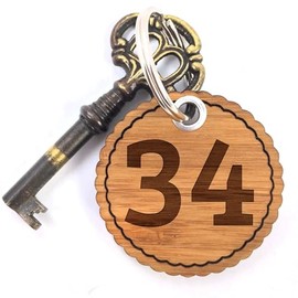 Mr. & Mrs. Panda Round Wave Keyring 34 - Gift, Number 34, Lucky Charm, Sign, Lanyard, Hotel, Letters, Alphabet, neutral