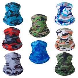 SMEHCF 8 Cooling Neck Gaiters Multipurpose Bandanas for Women Men Headband Balaclava Hair Head Scarf Face Half Mask Camouflage Royal Sky Blue Army Green Light Gray Bright Red Orange Digital Camo