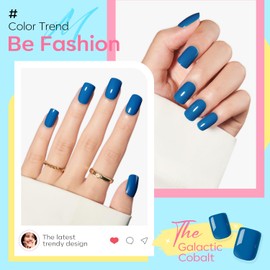 Modelones 30Pcs Press on Nails, Short Square Fake Nails, Reusable Nail Kit with Nail Glue Adhesive Tabs Mini Nail File, Nails Press Ons 15 Sizes, Blue