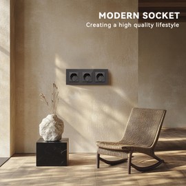 BSEED Glass Socket, EU Standard Wall Socket with Claws, Built-in Socket with Child Lock, Easy to Install, New E Series, 16 A 250 V, 3 Compartments, 228 mm, Grey