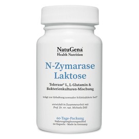 NatuGena N-Zymarase Lactose, Tolerase L, L-Glutamine & Bacteria Mixture, Tolerase L Enzymes (Lactase), 60 Capsules (60 Day Pack)
