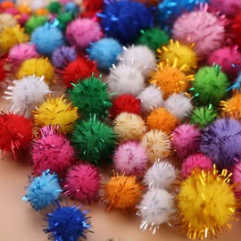 UUYYEO 100 Pcs 4cm Glitter Pom Poms Sparkle Craft Balls Tinsel Pom Poms Small Pom pom Balls Pom Pom Balls Pom poms Cat Toy Balls