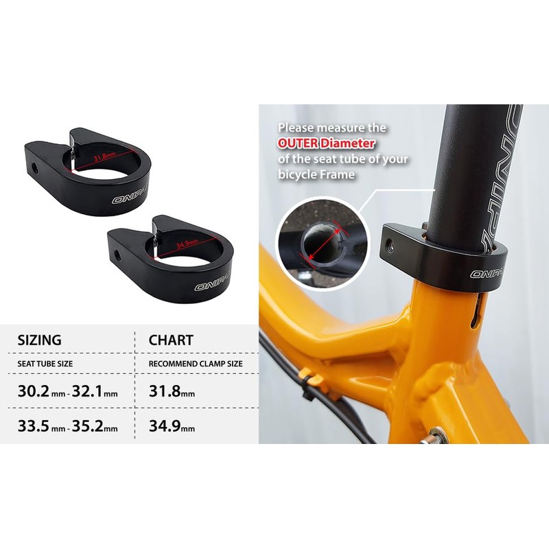 ONIPAX Bicycle Seat Post Clamp Aluminum Alloy 31.8MM/34.9MM Black (31.8mm)