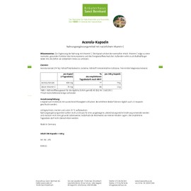 Sanct Bernhard Acerola Capsules with Natural Vitamin C, Acerola Fruit Powder, 300 Capsules