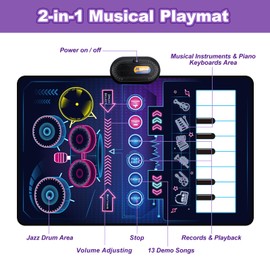 Jenilily Baby Toys for 1 Year Old Boys & Girls, 2 in 1 Musical Toys, Toddler Piano & Drum Mat with 2 Sticks, Learning Floor Blanket, Birthday Gifts
