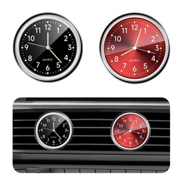 povtii 2 PCS Mini Car Clock, Round Shape Luminous Vehicle Dashboard Clock, Sturdy Clocks Watch with Self Adhesive Installation for Car Air Vent, Universal Interior Car Accessories (Black+Red)