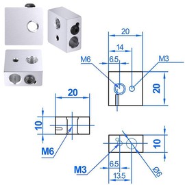 3D Printer Accessories, 5pcs Extruder with 30mm Length, 1.75mm Teflon Neck Tube, 5pcs 0.4mm Brass Extruder Nozzle Print Heads, 5pcs Heating Blocks Hotend for MK8 Makerbot Anet A8 3D Printer