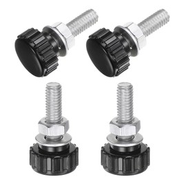 QUARKZMAN Set of 4 M6 x 20 mm Thread Knurled Buttons Thumb Screws with Nuts and Washers, Clamping Knob Handle 17 mm Plastic Head Hand Buttons Thumb Screws, Black