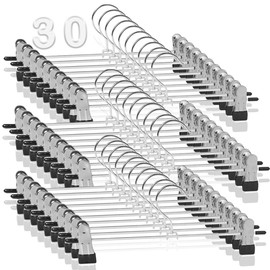 MXCOCO 30Pcs Perchas para Pantalones con Clip, Ganchos Antideslizantes | Clips de Goma sin Arrugas y Distancia Ajustable, Perchas de Acero Inoxidable 