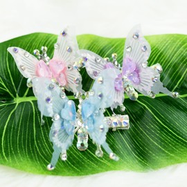 3Pcs Flying Butterfly Hairclips for Girls, Cute Moving Wings 3D Butterfly Hairpins Glitter Rhinestones Barrettes Hair Accessories for Girls (Heart)