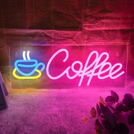 Coffee Neon Signs, USB Powered Coffee Sign with Metal Chain, LED Coffee Neon Signs for Wall Decor, Restaurants, Café Shop Window, Coffee Bars, Office Lounge