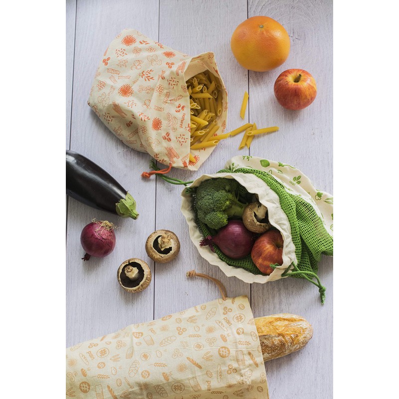 Pebbly- Zero Waste Set of 3 Organic Cotton Bags: Veggie