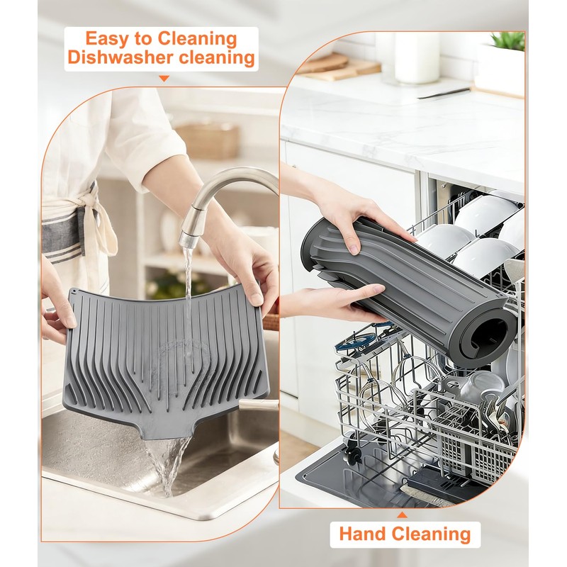 Kitchen Dish Drying Mat, 19 x 14 inches, Grey