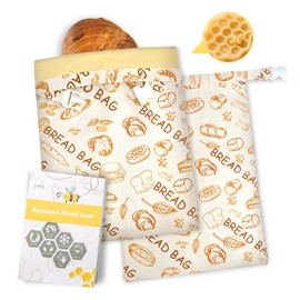 Reusable Beeswax Bread Bags for Sourdough -Extra Large Natural Beeswax Cotton Bags for Homemade Sourdough Bread,Fresh-Keeping, Double-Thick, 2 Pack, 12x17in(Food Motif)