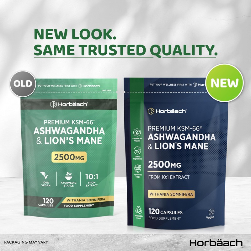 Ashwagandha KSM-66 and Lion's Mane 2500mg Capsules | KSM-66 Ashwagandha