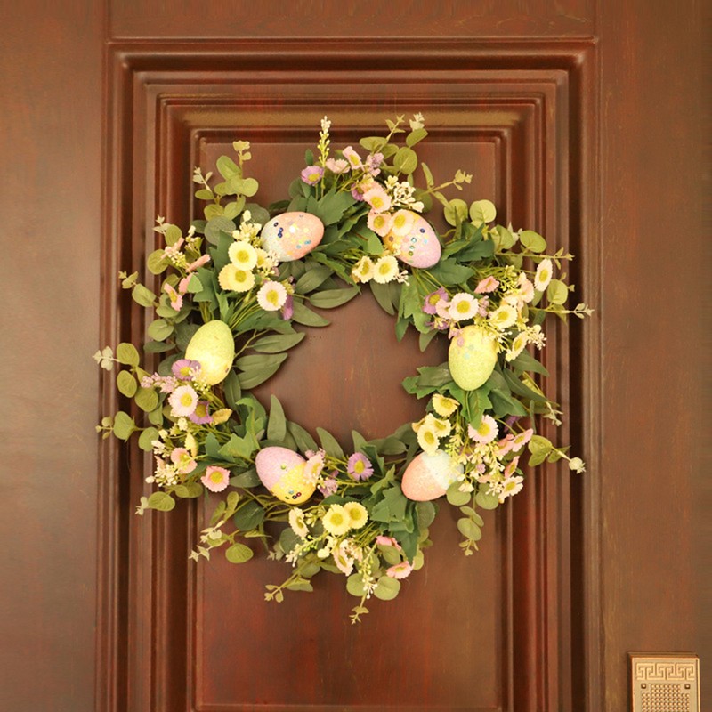 Easter Wreath Easter Eggs Daisy Garland Simulation Plants Door Hanger
