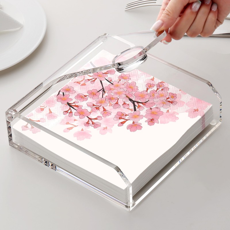 Napkin Holder for Table, 7"x7" Clear Acrylic Luncheon Napkin Holder