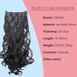 CAISHA XXL 18" 8 Pieces Set Clip In Extensions Hair Extension Hairpiece Voluminous Wavy Black CES1-1