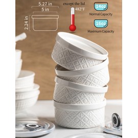 MISSYSSIM 16 oz Creme Brulee Ramekins Oven Safe, Small Souffle Ramekin with lid, Mini Porcelain Ramekins Set with Covers, Small Ceramic Baking Dish Set of 4