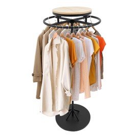 Giciashop Round Retail Clothing Rack,Clothing Display Rack with Top Shelf,360° Rotatable Floor-standing Garment Hanging Rack for Clothing Stores,Homes,Dorms
