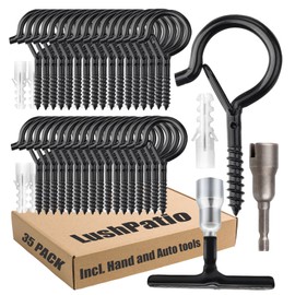 LushPatio Hooks for Hanging String Lights, Plant Hangers Outdoor with Safety Buckle Design, Ceiling Wall Hooks for Outside Backyard Porch Patio Gazobo Balcony - 35 Pack, Black