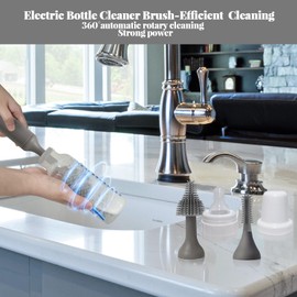 Augensterm Electric Cleaning Brush with USB Rechargeable Electric Bottle Brush Cleaner and 3 Replaceable Silicone Bottle Brushes and Straw Cleaner Brush,Perfect Baby Gifts and Kitchen Brushes(Grey)