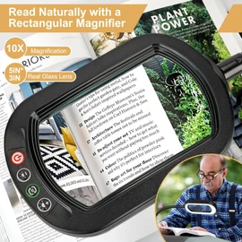 Veemagni 12X Rectangle Magnifying Glass with Light and Stand, Flexible Gooseneck LED Lighted Desk Lamp, 5 Color Modes Stepless Dimmable, Hands Free Magnifier for Reading Crafts Painting Close Work
