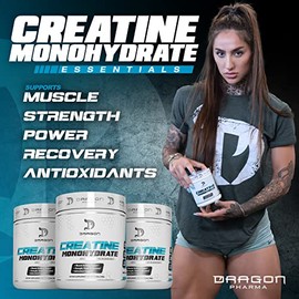 DRAGON PHARMA Monohidrato de creatina, ayuda a la recuperación muscular, suplemento posentrenamiento, soporte antioxidante (60 porciones, sin sabor)