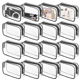 16 Pieces Clear Makeup Bags Bulk, TSA Approved Toiletry Bag for Travel, PVC Waterproof Travel Small Pouches Clear Pouch with Zipper for Men and Women Carry-on Travel Essentials Cosmetic Bags (Black)