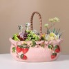 Sizikato Stoneware Porcelain Flowerpot with Handle, 7.3-Inch Succulent Planter, Red