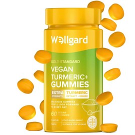 Wellgard Vegan High Strength Turmeric Gummies with Ginger – 1980MG Chewable Turmeric Gummies, Turmeric Curcumin Supplement, 60 Gummies, Peach Flavour