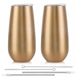 Lifecapido 2 Pack Stemless Champagne Tumblers, 6 Oz Champagne Insulated Tumbl...