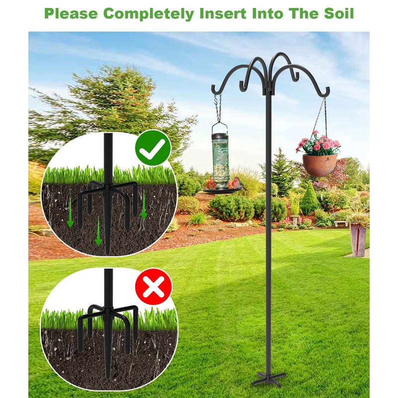 4-Hooks Shepherds Hooks for Outdoor, 92" Heavy Duty Bird Feeder