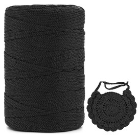 Polyester Macrame Cord 3mm X 246yards，Polyester Yarn Crochet，Polyester Cord，Polypropylene Macrame Cord， for Crocheting, Bag, Wall Hangings, Rug, DIY Crafts Cord (Black, 1 Pcs)