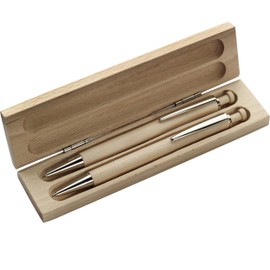 noTrash2003 Sustainable Certified Beech Wood Writing Set with Blue Ballpoint Pen and Mechanical Pencil in Beech Wood Case
